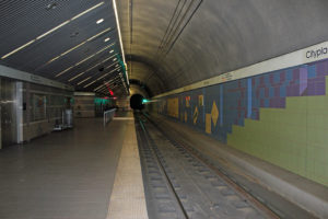 The underground Cityplace DART Station sits neatly underneath I-75