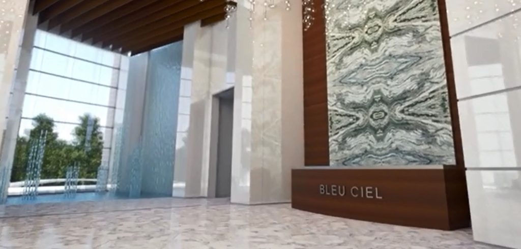 Rendering of a section of the lobby in the Beu Ciel luxury residences tower at Victory Park.