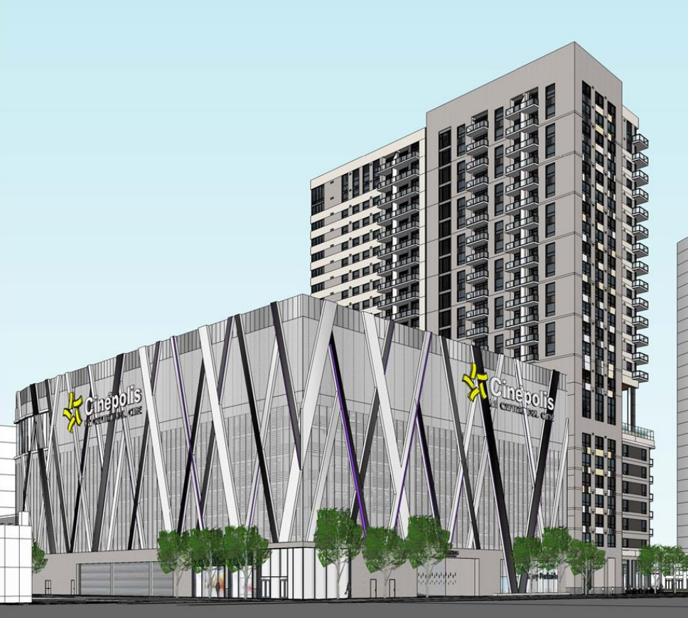 Lennar Multifamily Communities and Cinépolis USA collaborated on this one-block mixed-use complex south of American Airlines Center.