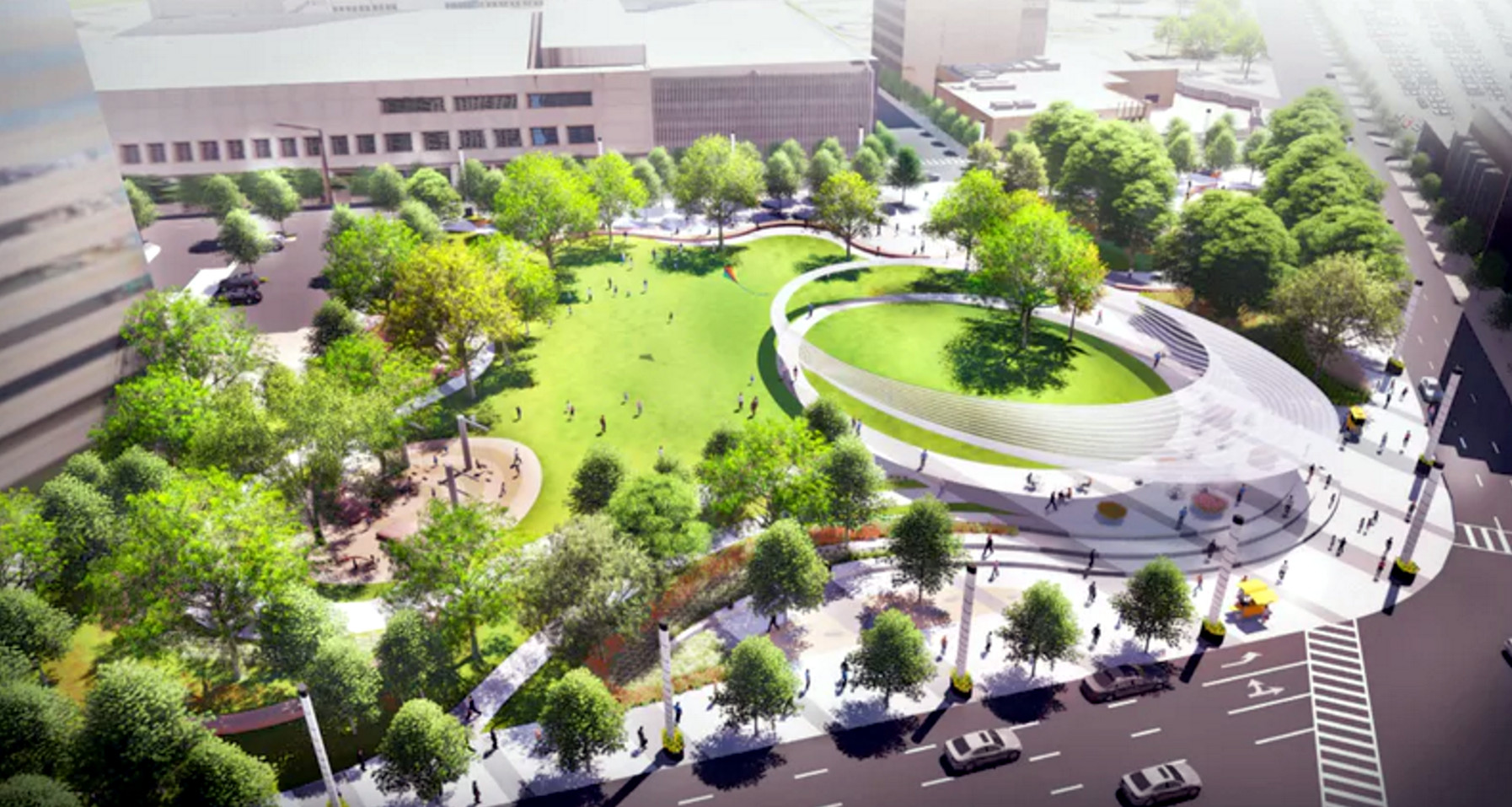Landscape architectural rendering of Pacific Plaza, one of our downtown parks proposed by Parks for Downtown Dallas, an A.H. Belo Corp. non-profit foundation.