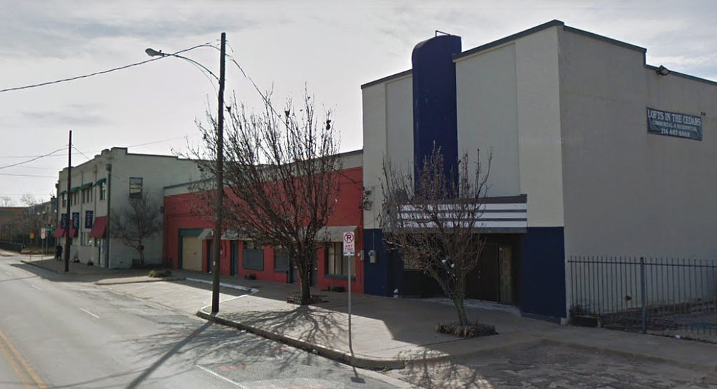 The Ervay Theater and adjacent historic buildings in The Cedars are poised for restoration in a neighborhood that has embraced pedestrian and bike travel. Image: Google Maps.