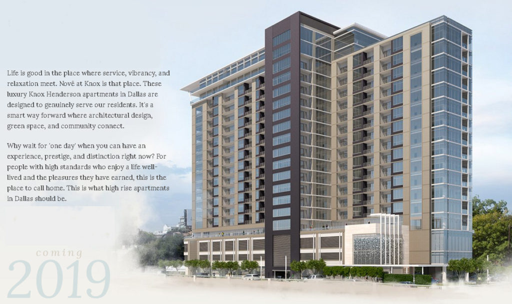 Architectural rendering of Nove at Knox. Scheduled to open in 2019 in the Knox-Henderson neighborhood. Courtesy of Southern Land Company.