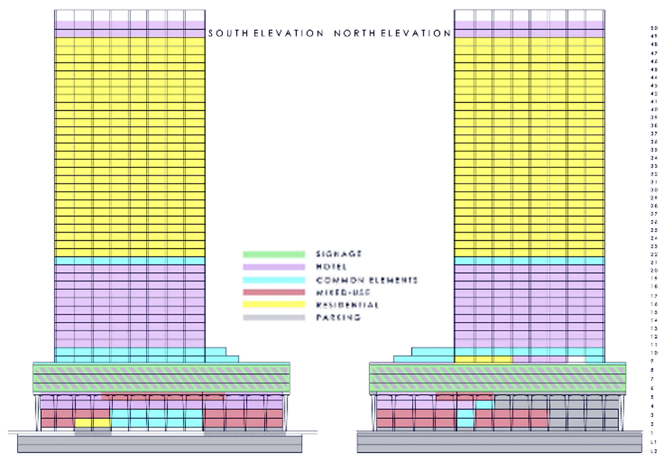 South and North elevation schematics of The Drever. Courtesy: Merriman Anderson Architects.
