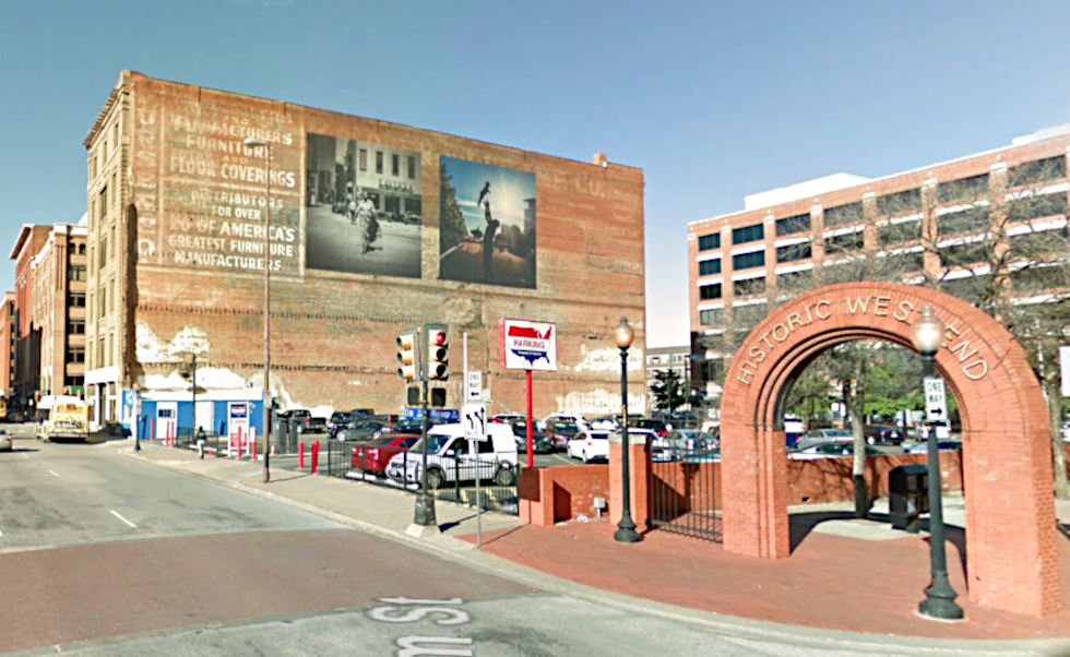 Ghost sign print makes the east wall of The Purse Building stand out in the West End. Image: Google Streets.